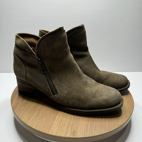 BORN Brown Suede Leather Ankle Boots Side Zipper Chunky block heel Womens Size 8 - Picture 9 of 9